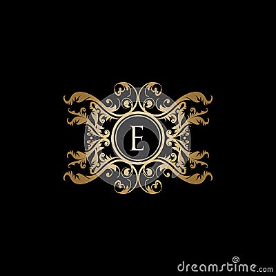 Gold Classy Royal Boutique E Letter logo. Stock Photo