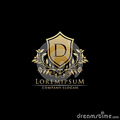 Gold Classy Shield D Letter Logo Stock Photo