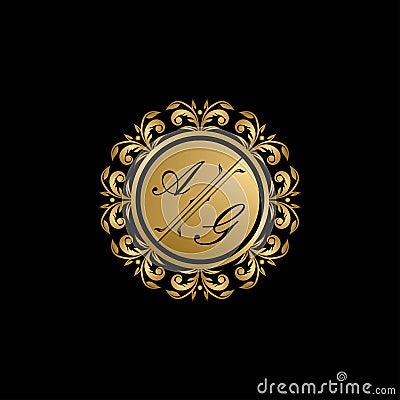 Gold Classy Wedding Sign AG Letter Logo Stock Photo