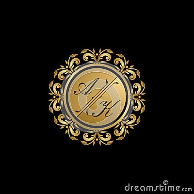 Gold Classy Wedding Sign AK Letter Logo Stock Photo