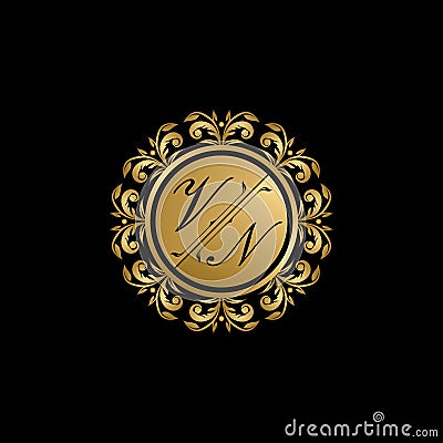 Gold Classy Wedding Sign VN Letter Logo Stock Photo