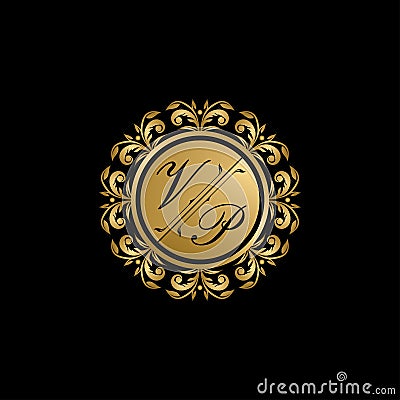 Gold Classy Wedding Sign VP Letter Logo Stock Photo