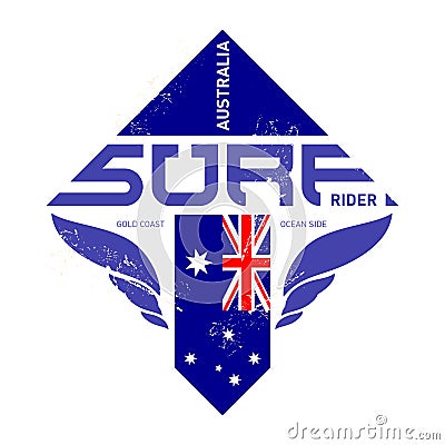 Gold coast Australia surf rider t-shirt vintage print. Vector de Vector Illustration