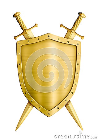 Gold coat of arms medieval knight shield and Stock Photo