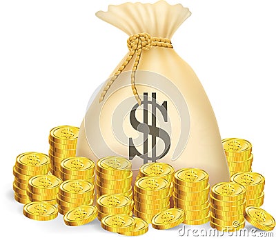 gold coin with bag of money Vector Illustration