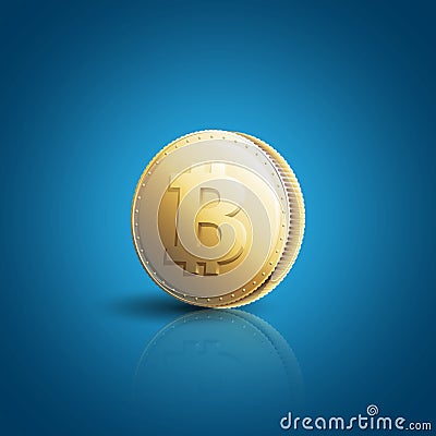 Gold coin with bitcoin sign Vector Illustration