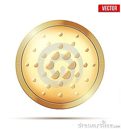 Gold coin with Cardano cryptocurrency sign. Vector Illustration