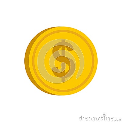 Gold coin with dollar sign icon, flat style Vector Illustration