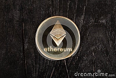gold coin ethereum coseup, eth symbol crypto currency Editorial Stock Photo