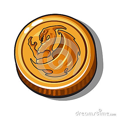 Gold coin with the image of a dragon on isolated white background. Vector illustration. Vector Illustration