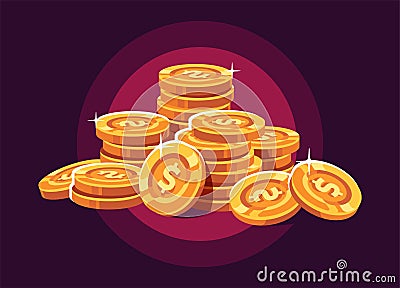 Gold coin pile on red background Vector Illustration