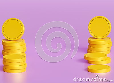 gold coin stacking 3D render minimal background Stock Photo