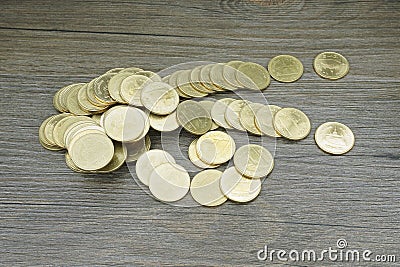 Gold coin of Thai baht disperse Stock Photo