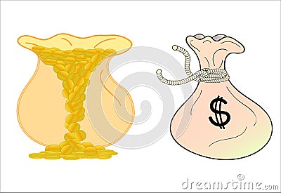 Gold coins in bag Stock Photo