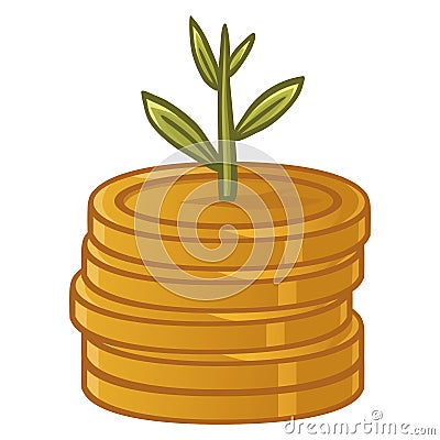 Gold Coins Cash Money Piles Plant Grow Investment Vector Illustration Icon Vector Illustration