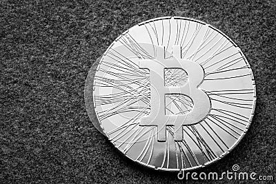Gold coins of crypto currency bitcoin with empty space for text. New hard fork or forklog of bitcoin cryprocurrency Stock Photo