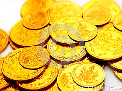 Gold coins embossed with images Stock Photo