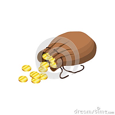 Gold coins fall out of the sack Vector Illustration