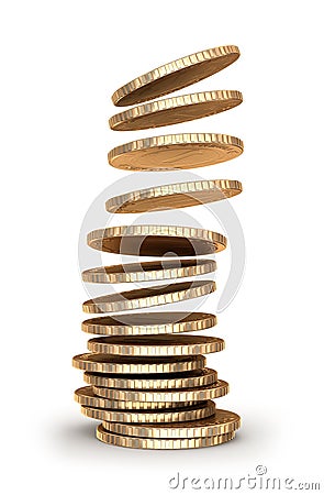 Gold coins falling in pile Stock Photo