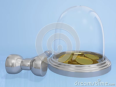 Gold Coins in Glass Bank and Hammer Cartoon Illustration