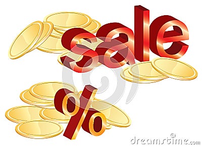 Gold coins illustration, sale and percent Vector Illustration