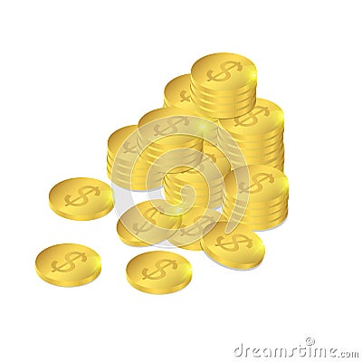 Gold coins in isometric. Foreign exchange savings. Vector Illustration
