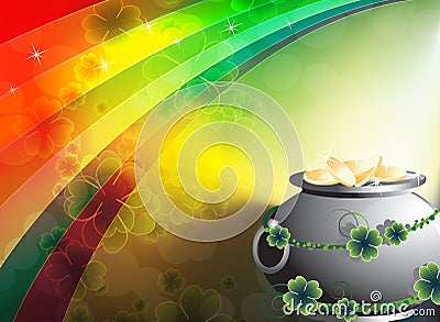 Gold coins in a magic leprechaun pot Vector Illustration