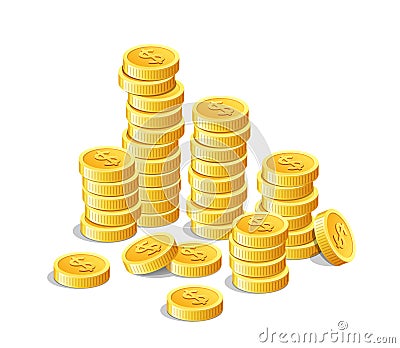 Gold coins, money cash finance investment isolated on white background Vector Illustration