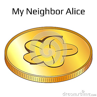 Gold coins My Neighbor Alice in isometric top view isolated on white. Vector Illustration