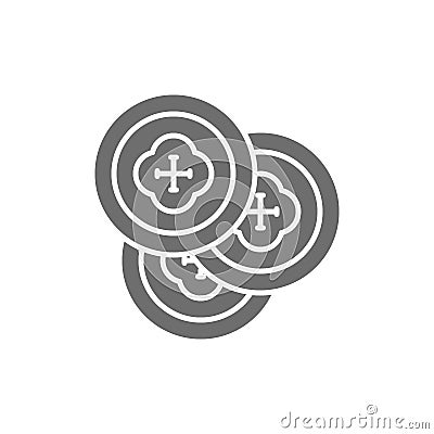 Gold coins, pirate treasure, doubloon grey icon. Vector Illustration