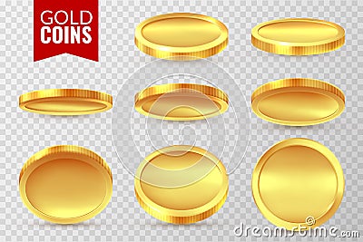 Gold coins set. Realistic golden coin, money cash finance payment symbols. Bingo jackpot casino dollar isolated vector Vector Illustration