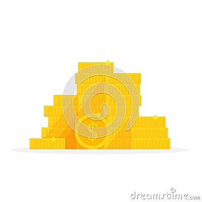 Gold coins stack dollar symbol. Money pile cartoon vector illustration Vector Illustration