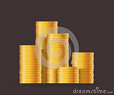 Gold coins stack. Money coins icon design business concept. Vector cash currency illustration Vector Illustration