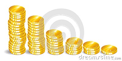 Gold coins. Stacks of golden coins. Money isolated on a white Vector Illustration