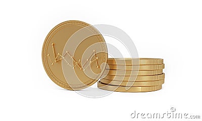 Gold coins and stock market graph on isometric white background. Foreign exchange currency changes and crises concept Stock Photo