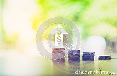 Gold coins on table. Stock Photo