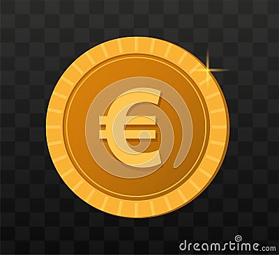 Gold coins on transparent background. Game coins illustration. Euro. Vector Illustration