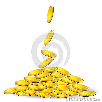 Gold coins on white background Vector Illustration