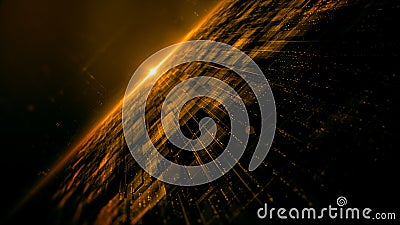 Gold Color Digital cyberspace with particles, Technology digital matrix, Abstract background 3d rendering Stock Photo