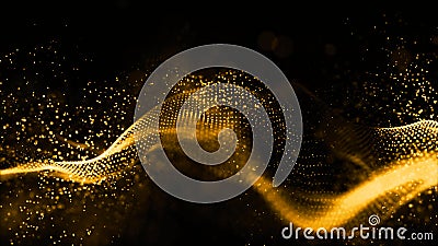 Gold color digital particles wave flow abstract technology background concept Stock Photo