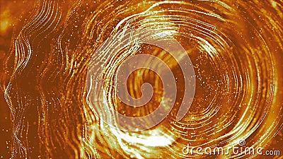 Gold color digital particles wave flow and twist abstract motion technology background concept Stock Photo