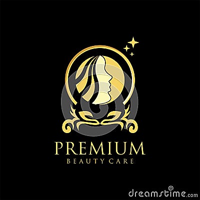 Gold color premium beauty care logo design Vector Illustration