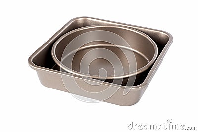 Gold-colored Non-Stick Bakeware Set Made with Carbon Steel Metal Stock Photo