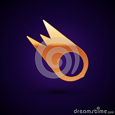 Gold Comet falling down fast icon isolated on black background. Vector Illustration Vector Illustration