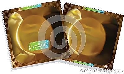 Gold condom packet. Vector Illustration