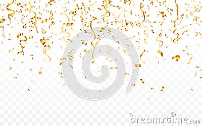 Gold confetti. Celebration carnival ribbons. Luxury greeting card. Vector illustration Vector Illustration