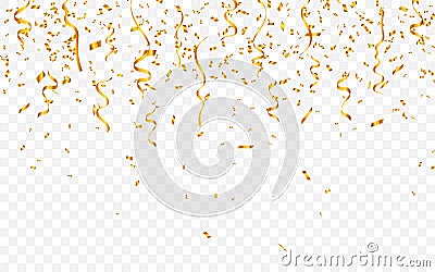 Gold confetti. Celebration carnival ribbons. Luxury greeting card. Vector illustration Vector Illustration