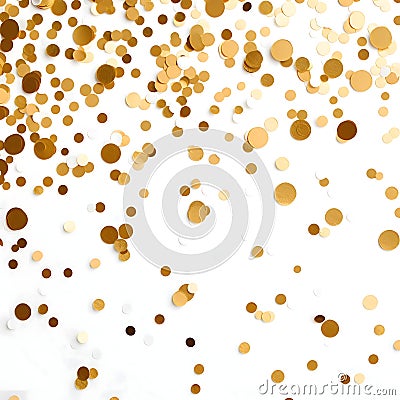 Gold confetti on a white background. New Year's fun and festiv Vector Illustration