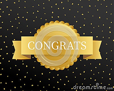 Gold congrats in gold frame with black and gold ribbon. Vector stock illustration Vector Illustration