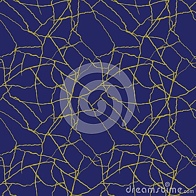 Gold cracks on blue seamless pattern - kintsugi concept, golden crinkles, broken pottery or howlite stone texture Stock Photo